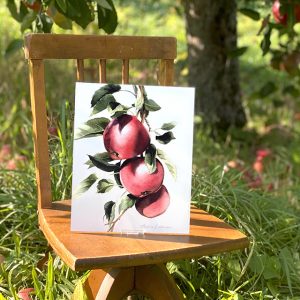 art print of 3 red apples growing on a tree