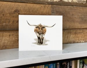 painting of a brown and white Longhorn