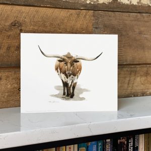 painting of a brown and white Longhorn